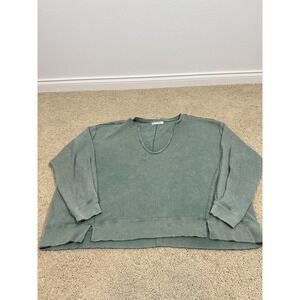 Free People Buttercup Thermal Shirt Oversized Women Medium Green Knit